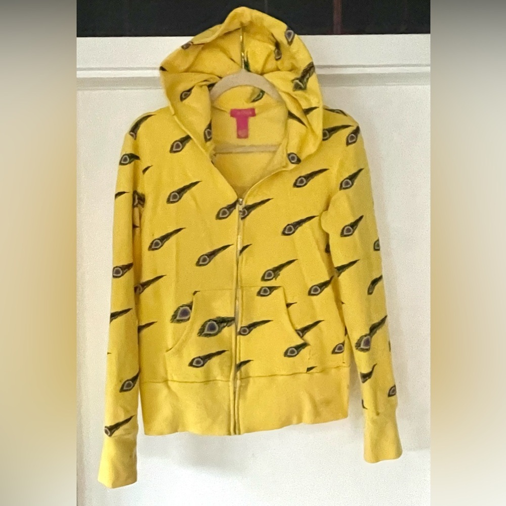 Primp peacock feather Y2K hoodie, cotton, zip up, kangaroo, szL (vintage), GUC